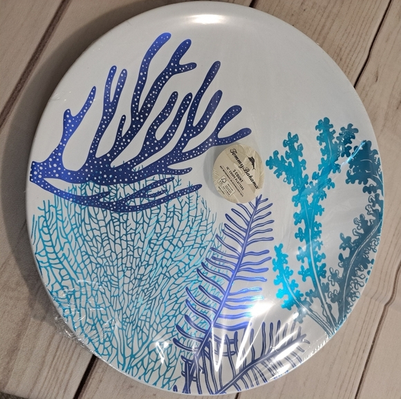 Tommy Bahama Blue and White Coral Holographic Platter Set Of 3 - Picture 1 of 10